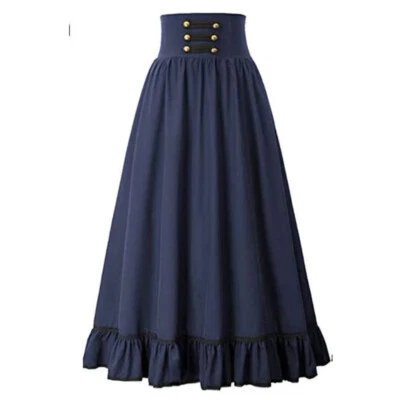 Dama Retro Gótico Victoriano Falda Midi Steampunk Cremallera Línea A Volantes Falda Fiesta Foto 1 de 4