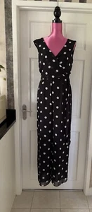 GINA BACCONI .. Fabulous Black & White Spot Chiffon Jumpsuit Sz12 - Picture 1 of 8