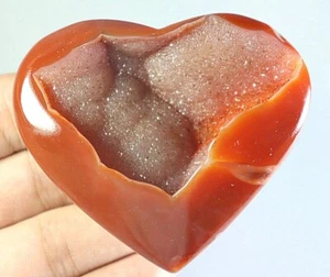 Natural Geode ! Red Orange Carnelian Agate Quartz Crystal Stone Heart Healing - Picture 1 of 12