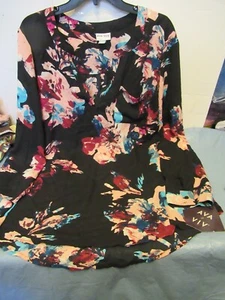 P36) Womens 2X Multicolored Floral Long Sleeve Dress Chest Pocket Ava and Viv - Picture 1 of 9