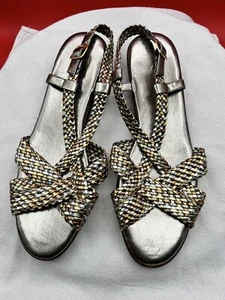Cabin Creek Women's Woven Metallic Low Wedge Slingback Sandals Size 10 M Shoes - Picture 1 of 5