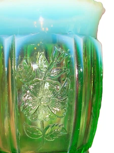 Antique 1907 Jefferson Glass Dolly Madison EAPG Opalescent Green Spooner, Sugar - Picture 1 of 14