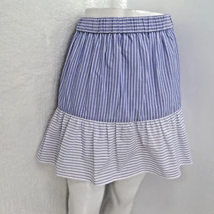 LOFT BLUE & WHITE STRIPED RUFFLED HEM COASTAL CASUAL COTTON MINI SKIRT SZ: M NWT - Picture 1 of 5