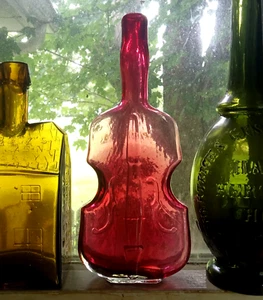 RARE PAIRPOINT SIGNED CLEVENGER BROS CRANBERRY VIOLIN BOTTLE HAND BLOWN 9 1/2 - Picture 1 of 10