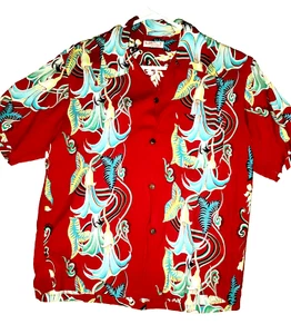 VINTAGE BLUTROT HAWAIIIANISCHES BLUMENHEMD RAYON SMALL 42 ZOLL - Bild 1 von 6