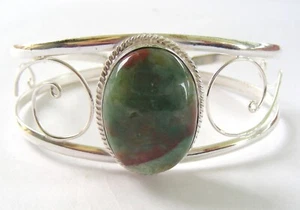 HANDMADE STERLING SILVER GEMSTONE CUFF BRACELET IN BLACK STONE 462 FREESHIP - Picture 1 of 3