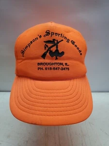 Vintage SIMPSON'S SPORTING GOODS BROUGHTON,IL Orange Trucker Hat - Picture 1 of 8
