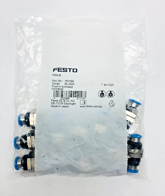NEW Festo 153159 QSS-8 Push-In Bulkhead Connector 8mm Tube OD Bag Of 10 - Image 1 of 4