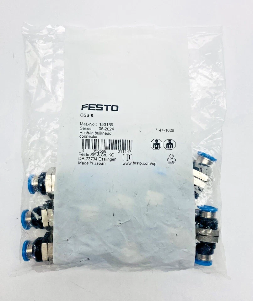 NEW Festo 153159 QSS-8 Push-In Bulkhead Connector 8mm Tube OD Bag Of 10 - Image 1 of 4