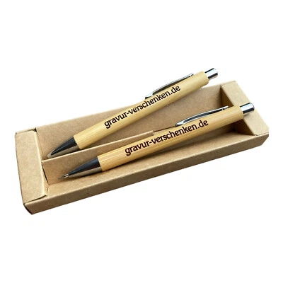 Schreibset Kugelschreiber und Bleistift aus Bambus und Wunschgravur - Bild 1 von 3