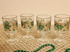 Vtg shamrock green and gold footed liquor glasses (4) St. Patricks Day - Picture 1 of 8