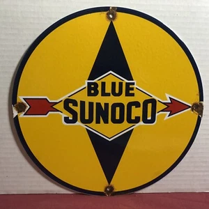VINTAGE BLAUES SUNOCO BENZIN 11 3/4" PORZELLAN GASSCHILD SUN OIL COMPANY - Bild 1 von 6