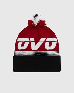 NEW Octobers Very Own OVO Owl Cuffed Beanie BLACK & RED Winter Cap Hat Toque - Picture 1 of 4