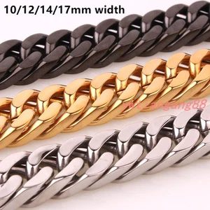 Collar o pulsera cubana con bordillo de acero inoxidable de cadena pesada de 10/12/14/17 mm para hombre - Imagen 1 de 18