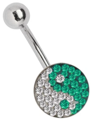 Piercing Ombelicale Gioiello Banana Spina Epoxy Piastra Multistrass Yin & Yang - Immagine 1 di 2