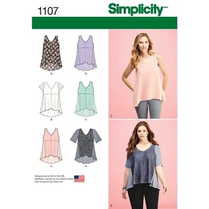 SIMPLICITY 1107 LOOSE TOPS Misses Sewing Pattern XXS-XXL SIZES 4-26 AVERAGE - Picture 1 of 5