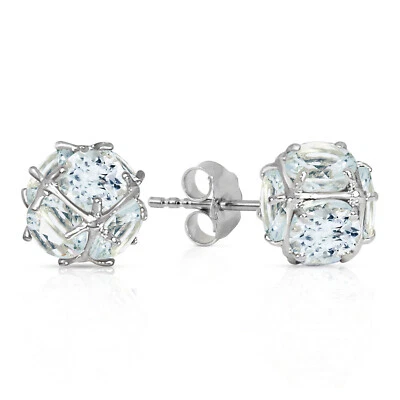 Aretes de oro blanco macizo de 14K con aguamarinas naturales Foto 1 de 4