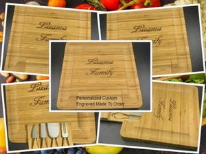 Cutting Cheese Charcuterie Board 13" x 13" Engraved Personalized With Knife Set - Picture 1 of 12