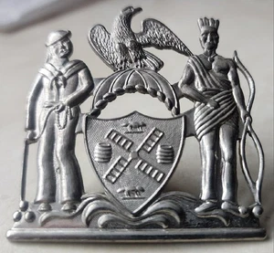 VINTAGE CITY OF NEW YORK TRANSIT POLICE HAT BADGE METAL PIN - Picture 1 of 9