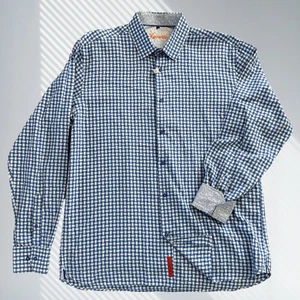 visconti Hombre Camisa de Vestir XL PUÑO ABATIBLE AZUL CUADROS BOTONES - Imagen 1 de 10