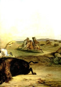Karl Bodmer Indianer Jagd auf den Bison rechts 1832 17"x 22" Archiv Kunstdruck - Bild 1 von 1