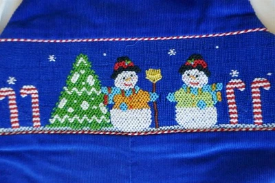 NWT VIVE LA FETE SMOCKED XMAS Set Snowmen Blue Romper Longall+LS Shirt 12mo VTG - Image 1 of 4