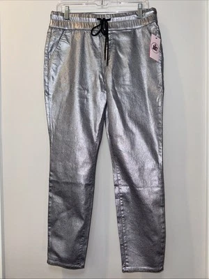 Juicy Couture Silver Shimmer Pants Womens Size 12/27 Hollywood Skinny NWT Laces - Image 1 of 4