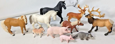 Farm Animals Figures Lot x10 - Schleich Safari Ltd. Mojo - Horse Pig Racoon Pony - Image 1 of 4