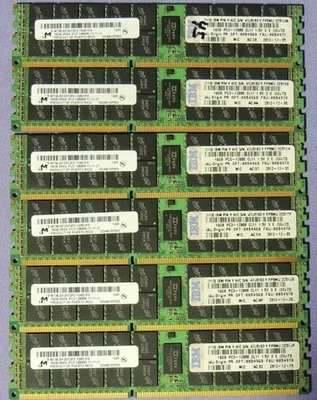 Lot of 6 Micron MT36JSF2G72PZ-1G6D1FE 16GB 2Rx4 PC3-12800R-11-11-J1 Server RAM - Image 1 of 2