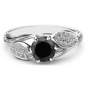 Anillo de diamantes negro azabache natural de forma redonda de 1,35 quilates en plata de ley 925 - Imagen 1 de 1