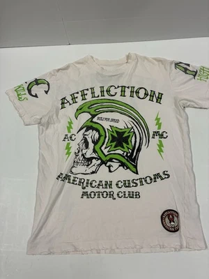 Camiseta De Colección Años 90 Affliction Blanca Verde Negra Mangas Cortas Para Hombre Talla Mediem Y2K Foto 1 de 4