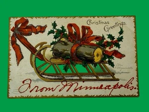 Postal firmada por el artista Ellen Clapsaddle | Saludos de Navidad/Log-Berries - Imagen 1 de 3