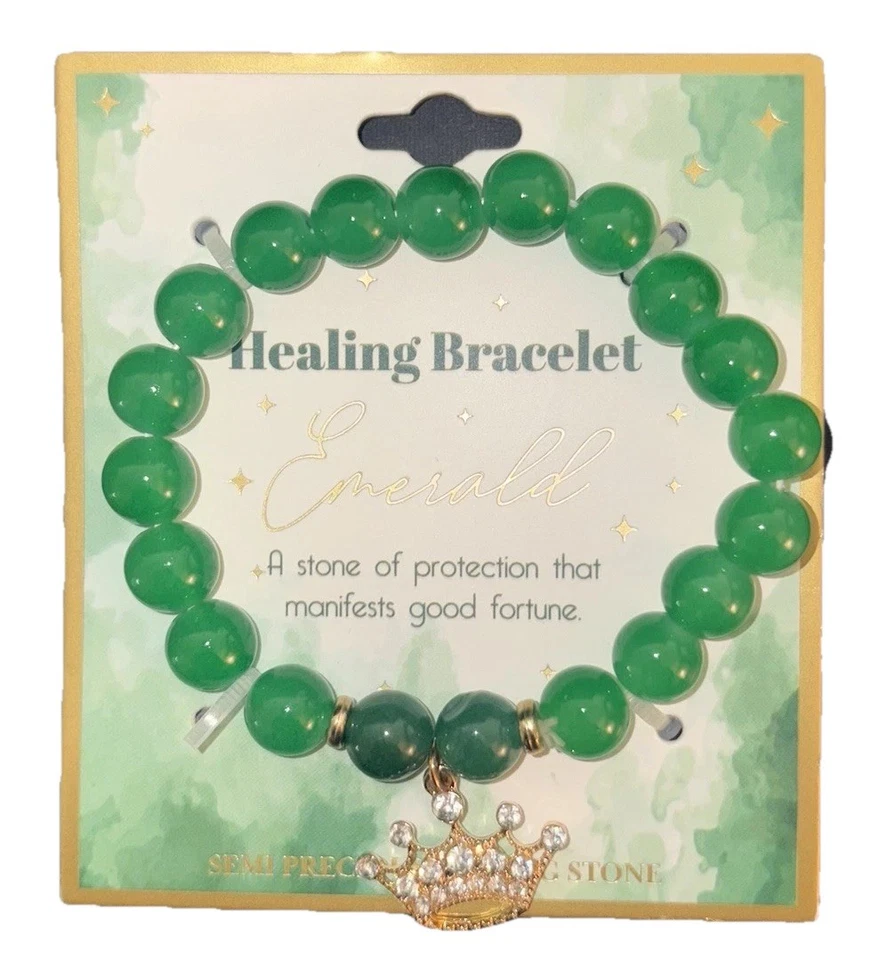 Pulsera con cuentas corona encanto esmeralda curativa piedra de protección y buena fortuna Foto 1 de 1