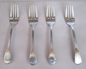 4 Wallace Colonial Hammered 7" Salad Forks 18/8 Stainless Flatware Set of 4 - Picture 1 of 4
