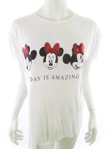 Disney Size 38 White Tunic Blouse Short Sleeve Sequins - Picture 1 of 5