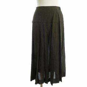 CHANEL BOUTIQUE Pleated Skirt Long Silk Plain Side Button Khaki 36 Women's - Picture 1 of 7