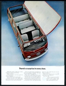Foto de autobús VW 1968 con tapa abierta caja sorpresa Volkswagen anuncio impreso vintage - Imagen 1 de 7