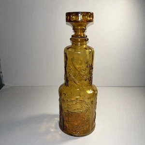 Vintage Empoli Italian 13" tall AMBER Ship Nautical Design Decanter & Stopper - Picture 1 of 9