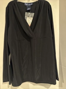 Susan Graver Damen Top Large flüssiger Strick schwarz Langarm Faux Wickel Neu mit Etikett - Bild 1 von 13