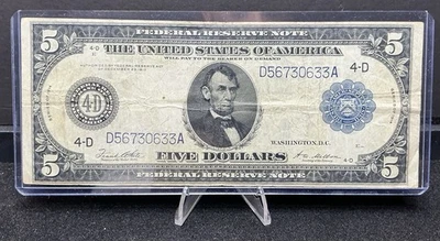 Billete de 5 dólares de la Reserva Federal de 1914 Cleveland, Ohio - blanco/Mellon Z21 Foto 1 de 2