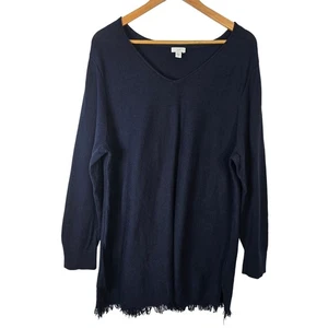 J Jill XL zierlich blau V-Ausschnitt Langarm Fransen Saum Strick Tunika Top - Bild 1 von 5