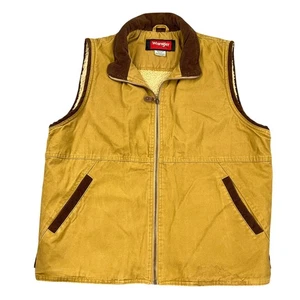 Wrangler Hero Vest Men Medium Gold Brown Corduroy Zip Sherpa Lined Work - Picture 1 of 9