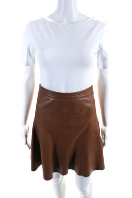 Falda Corta Informal Rebecca Taylor Para Mujer Imitación Cuero Calce y Acampanada Marrón Talla 0 Foto 1 de 4