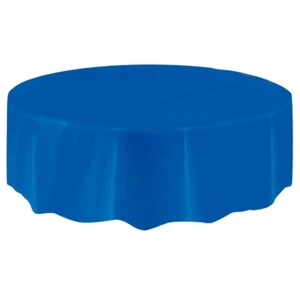 Royal Blue Coloured Round Reusable Plastic Table Cover Tablecloth Decorations - Picture 1 of 2