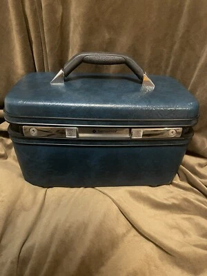 Vintage Samsonite Profile II Carry On Train Makeup Case Luggage No Key Navy Blue - Image 1 of 4