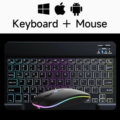 Black Wireless Bluetooth Keyboard and Mouse Android iOS Windows Mini Backlight - Image 1 of 4