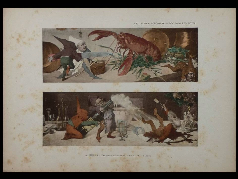 ALPHONSE MUCHA, PANNEAUX DECORATIFS POUR SALLE A MANGER - PLANCHE 1899 - Photo 1/1
