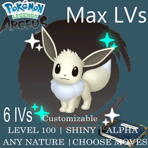 POKEMON Legends Arceus✨SHINY✨Alpha Eevee  w/ MAX Stats CUSTOMIZABLE - Picture 1 of 1