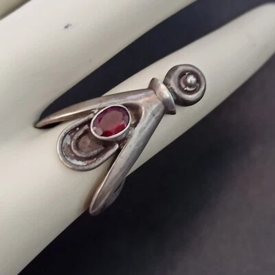 ÚNICO Anillo de Plata Artesanal Natural Granate De Colección Único Inusual Deco 925 Pátina 6 Foto 1 de 4