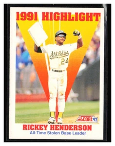 1992 Score All Time Stolen Base Leader #430 Rickey Henderson - Picture 1 of 2